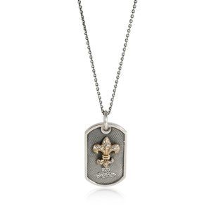 King Baby Diamond Small Fleur-de-Lis Dog Tag Pendant in 18K Gold/Sterling Silver